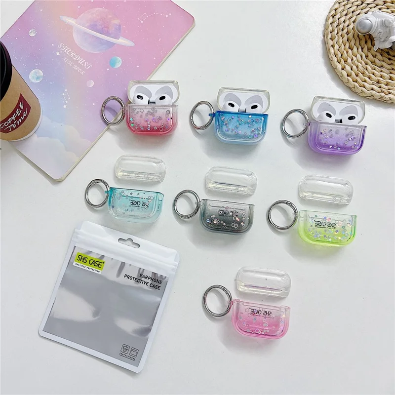 For Apple AirPods 3 Bluetooth-compatible Earphone PC Protective Cover Cute Glitter Anti-drop Case - Red
