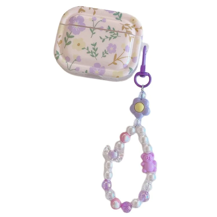 For Apple AirPods Pro Bluetooth-compatible Earphone Case IMD Purple Flower Earbud TPU Cover with Wrist Chain