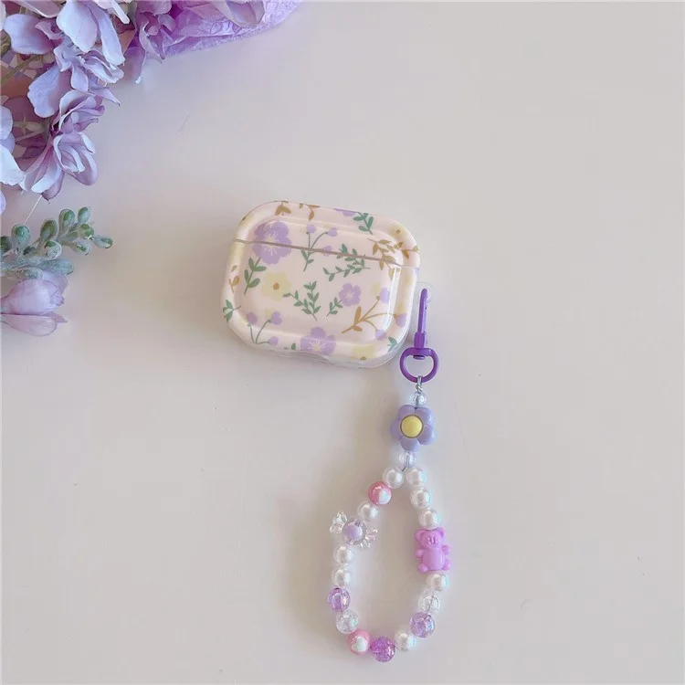 For Apple AirPods Pro Bluetooth-compatible Earphone Case IMD Purple Flower Earbud TPU Cover with Wrist Chain