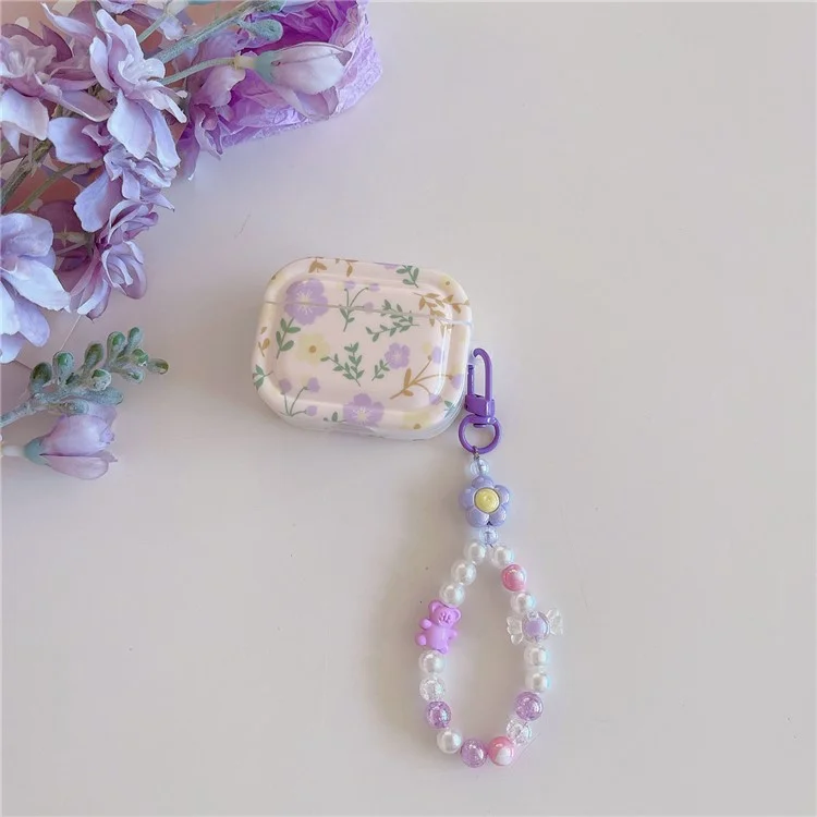For Apple AirPods Pro Bluetooth-compatible Earphone Case IMD Purple Flower Earbud TPU Cover with Wrist Chain