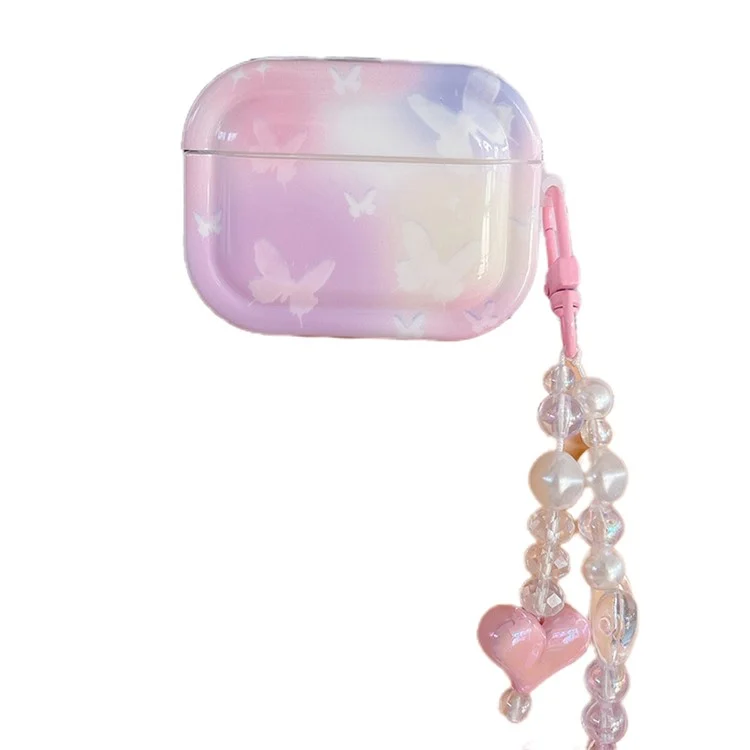 For Apple AirPods Pro Butterfly Pattern Earphone Case Bluetooth-compatible Earbud IMD TPU Cover with Pendant