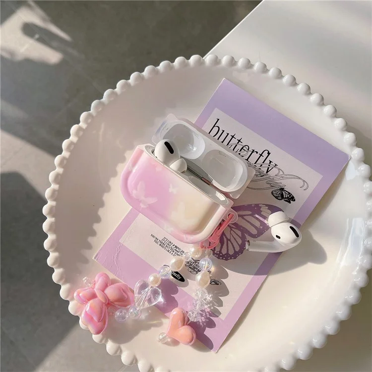 For Apple AirPods Pro Butterfly Pattern Earphone Case Bluetooth-compatible Earbud IMD TPU Cover with Pendant