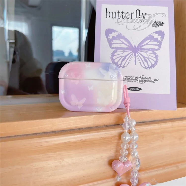 For Apple AirPods Pro Butterfly Pattern Earphone Case Bluetooth-compatible Earbud IMD TPU Cover with Pendant