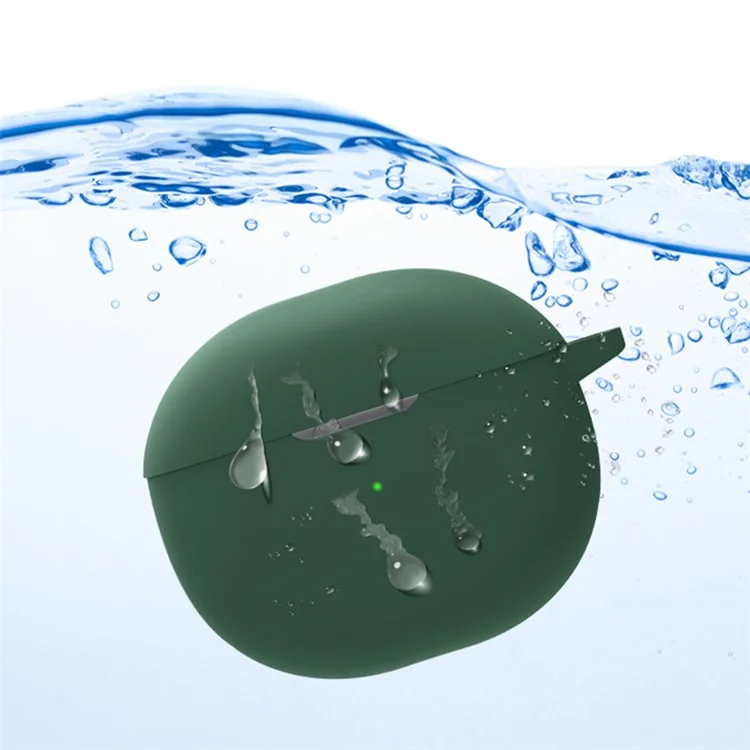 For SoundPEATS Air3-Deluxe Bluetooth-compatible Earphone Silicone Case Anti-scratch Cover with Anti-lost Buckle - Blackish Green