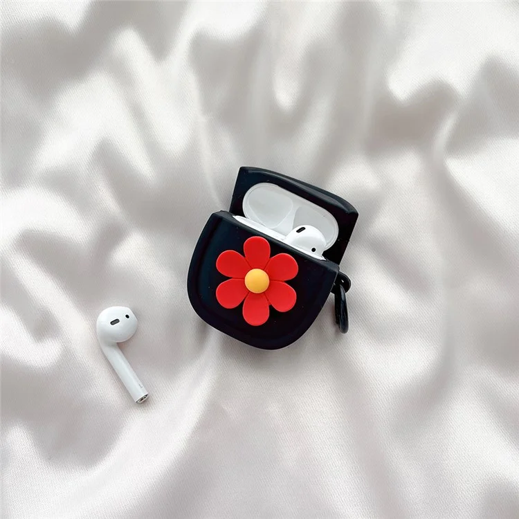 Capa de Silicone para Apple AirPods com Estojo de Carregamento (2016) / (2019) / AirPods com Estojo de Carregamento sem Fio (2019) Capa com Padrão Floral e Fivela - Preto