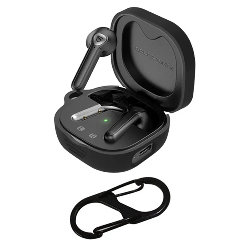 For SoundPEATS TrueAir2 Anti-drop Case Bluetooth-compatible Earphone Silicone Cover with Anti-lost Buckle - Black
