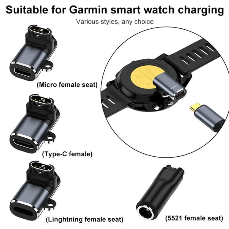 Para Garmin Watch Adaptador de Cargador Con Ángulo de Tipo-c Reloj Mini Converter Portátil