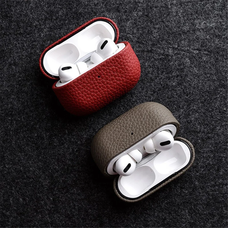 Estuche para auriculares MELKCO para Apple AirPods Pro Genuino cuero de vaca Revestimiento de PC Cubierta protectora resistente a los golpes - Azul