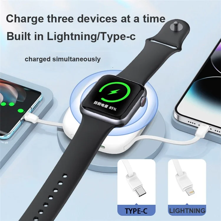 S3 Type-C / iP Cabled 5000mAh Portable Cell Phone Power Bank Magnetic Wireless Charger for Apple Watch Series (with CE)