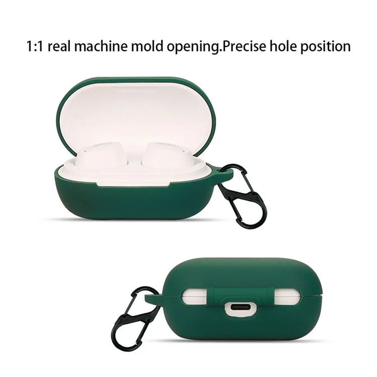 Dustproof Case for QCY ArcBuds Lite Bluetooth-compatible Earphone Silicone Cover with Anti-lost Buckle - Blackish Green