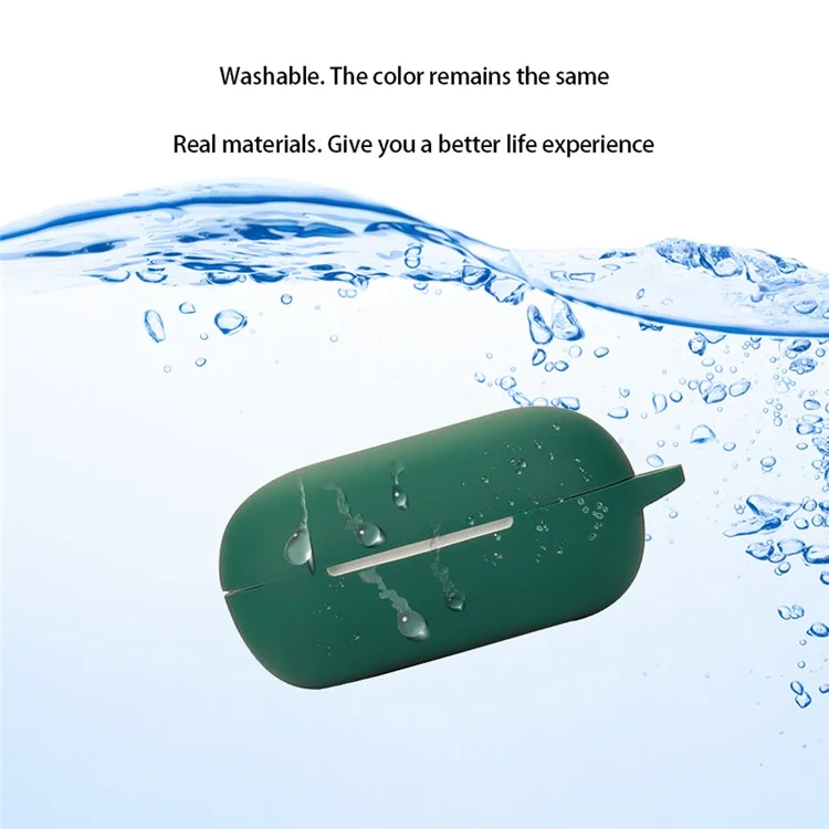 Dustproof Case for QCY ArcBuds Lite Bluetooth-compatible Earphone Silicone Cover with Anti-lost Buckle - Blackish Green