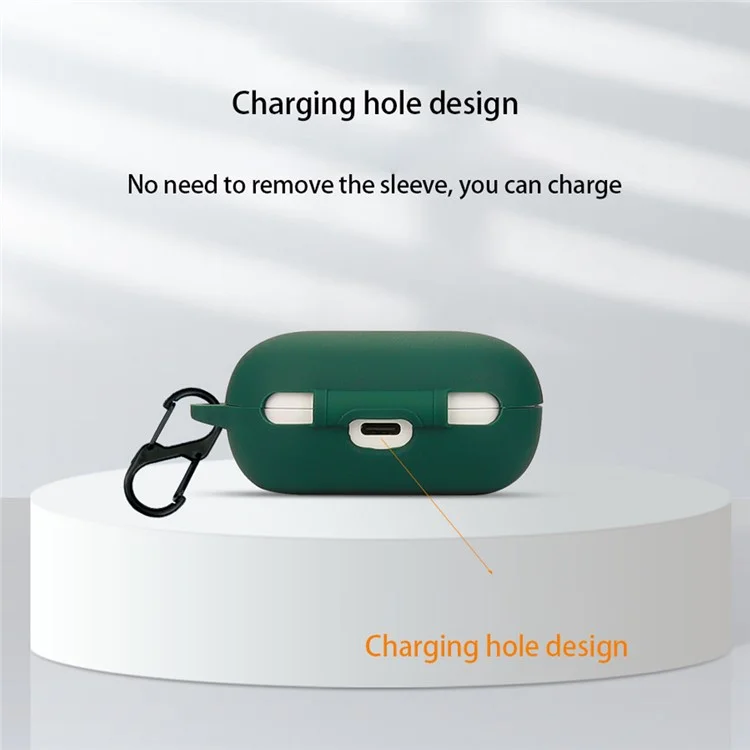 Dustproof Case for QCY ArcBuds Lite Bluetooth-compatible Earphone Silicone Cover with Anti-lost Buckle - Blackish Green