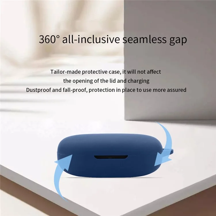 For 1MORE S50 Silicone Sleeve Drop Protection Cover Wireless Headphone Case with Hanging Buckle - Dark Blue