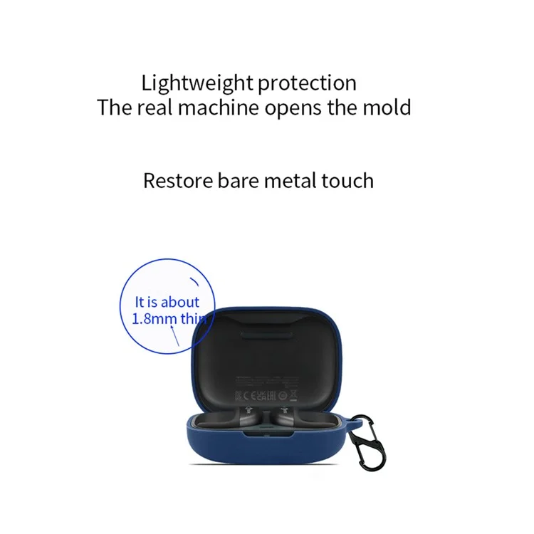 For 1MORE S50 Silicone Sleeve Drop Protection Cover Wireless Headphone Case with Hanging Buckle - Dark Blue