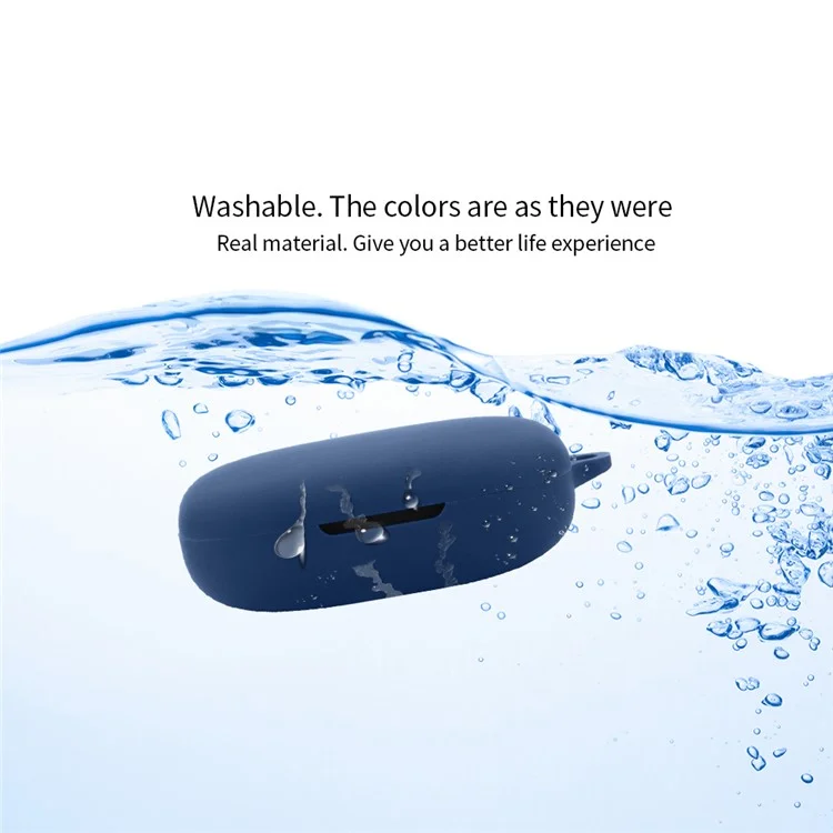 For 1MORE S50 Silicone Sleeve Drop Protection Cover Wireless Headphone Case with Hanging Buckle - Dark Blue