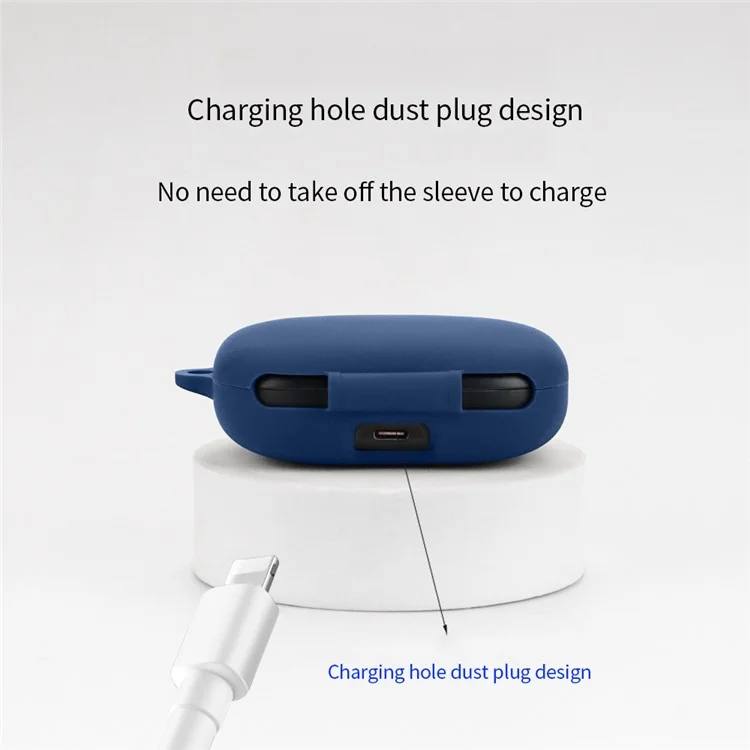 For 1MORE S50 Silicone Sleeve Drop Protection Cover Wireless Headphone Case with Hanging Buckle - Dark Blue