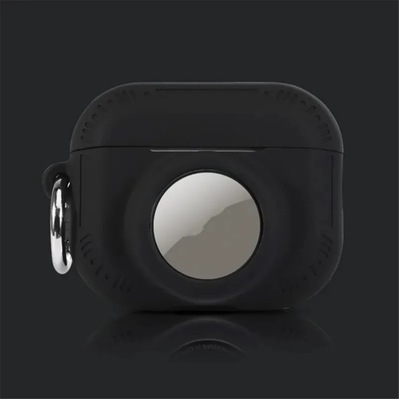 For AirPods Pro 2 + AirTag 2-in-1 Silicone Protective Cover Anti-drop Case with Ring Buckle - Black