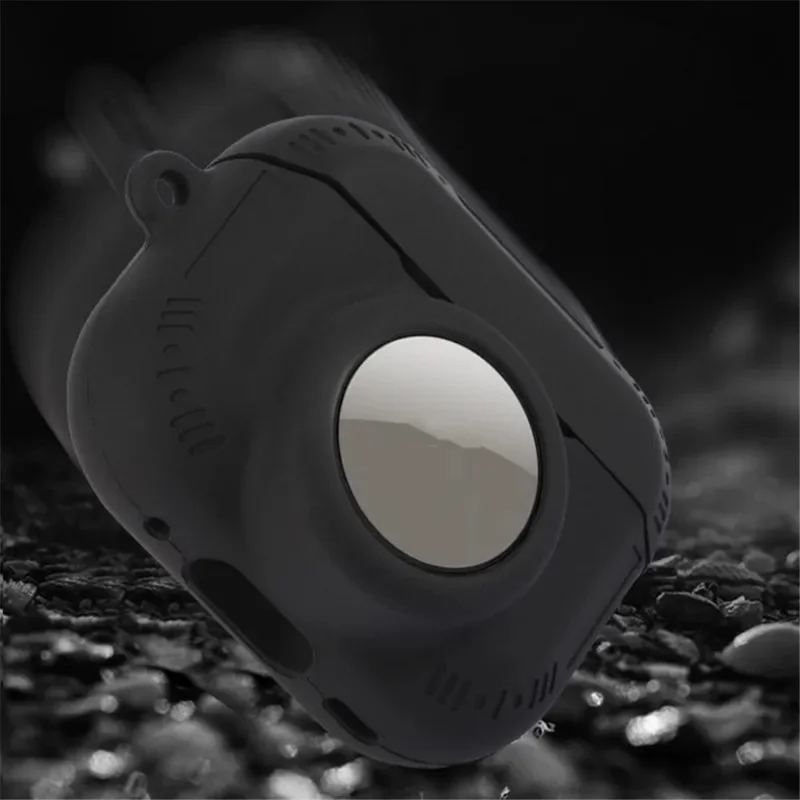 For AirPods Pro 2 + AirTag 2-in-1 Silicone Protective Cover Anti-drop Case with Ring Buckle - Black