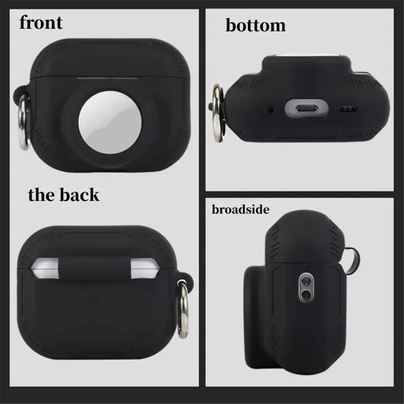 For AirPods Pro 2 + AirTag 2-in-1 Silicone Protective Cover Anti-drop Case with Ring Buckle - Black