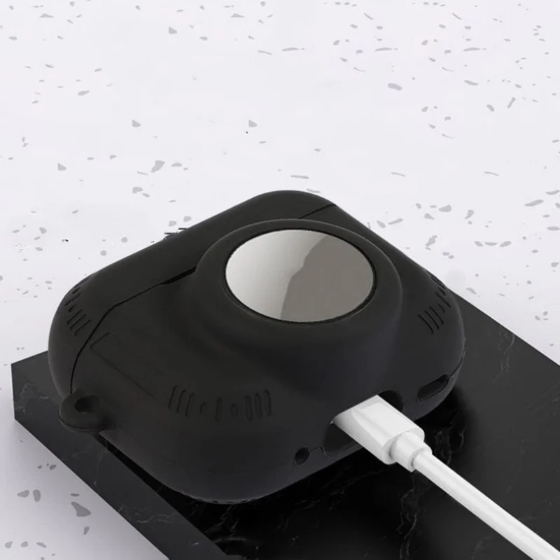 For AirPods Pro 2 + AirTag 2-in-1 Silicone Protective Cover Anti-drop Case with Ring Buckle - Black