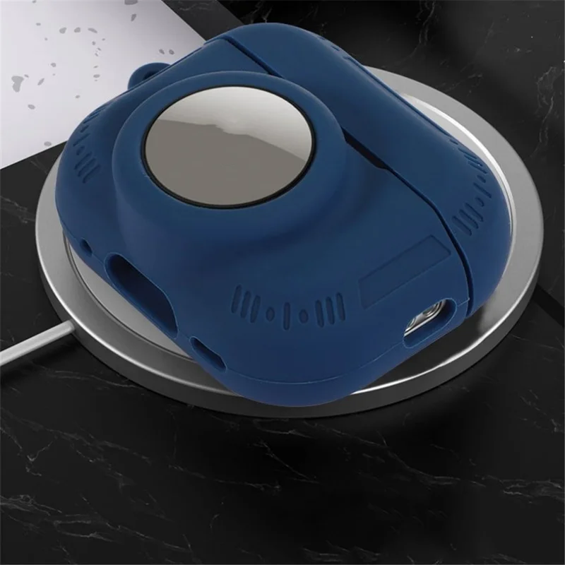 For AirPods Pro 2 + AirTag 2-in-1 Silicone Protective Cover Anti-drop Case with Ring Buckle - Black