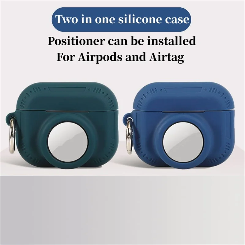 For AirPods Pro 2 + AirTag 2-in-1 Silicone Protective Cover Anti-drop Case with Ring Buckle - Black