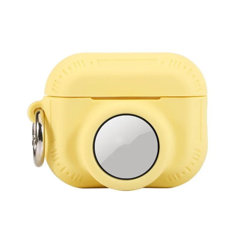 For AirPods Pro 2 + AirTag 2-in-1 Silicone Protective Cover Anti-drop Case with Ring Buckle - Yellow