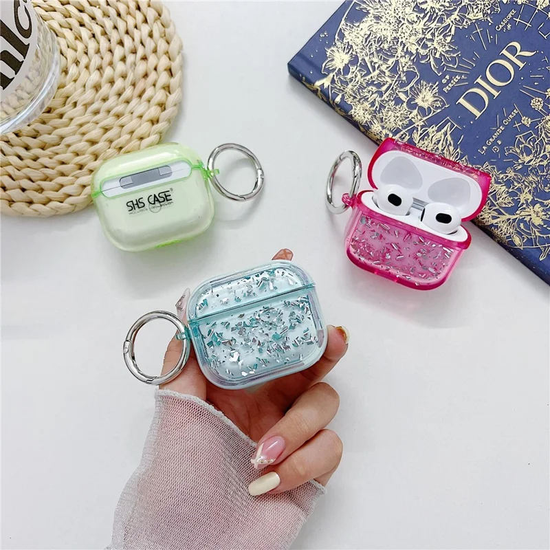 For Apple AirPods 3 Shockproof Epoxy PC Case Anti-Drop Bluetooth-compatible Earbuds Cover with Ring Buckle - Green