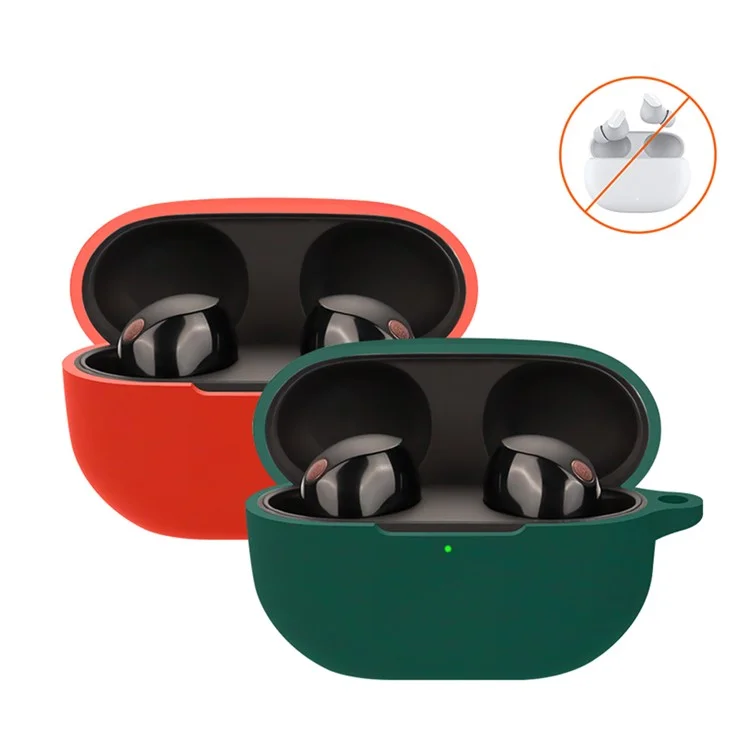 For Sony WF-1000XM5 Silicone Sleeve Drop Protection Cover Bluetooth-compatible Headphone Case with Hanging Buckle -Blackish Green