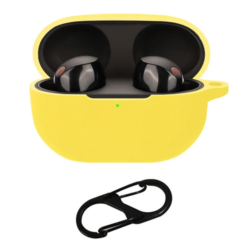 For Sony WF-1000XM5 Silicone Sleeve Drop Protection Cover Bluetooth-compatible Headphone Case with Hanging Buckle -Yellow