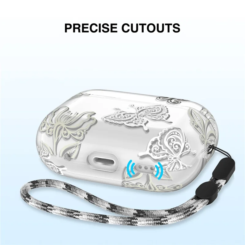 AHASTYLE WE17 Silicone Case for AirPods Pro 2 , Butterfly Printing Bluetooth-compatible Earphone Protective Cover