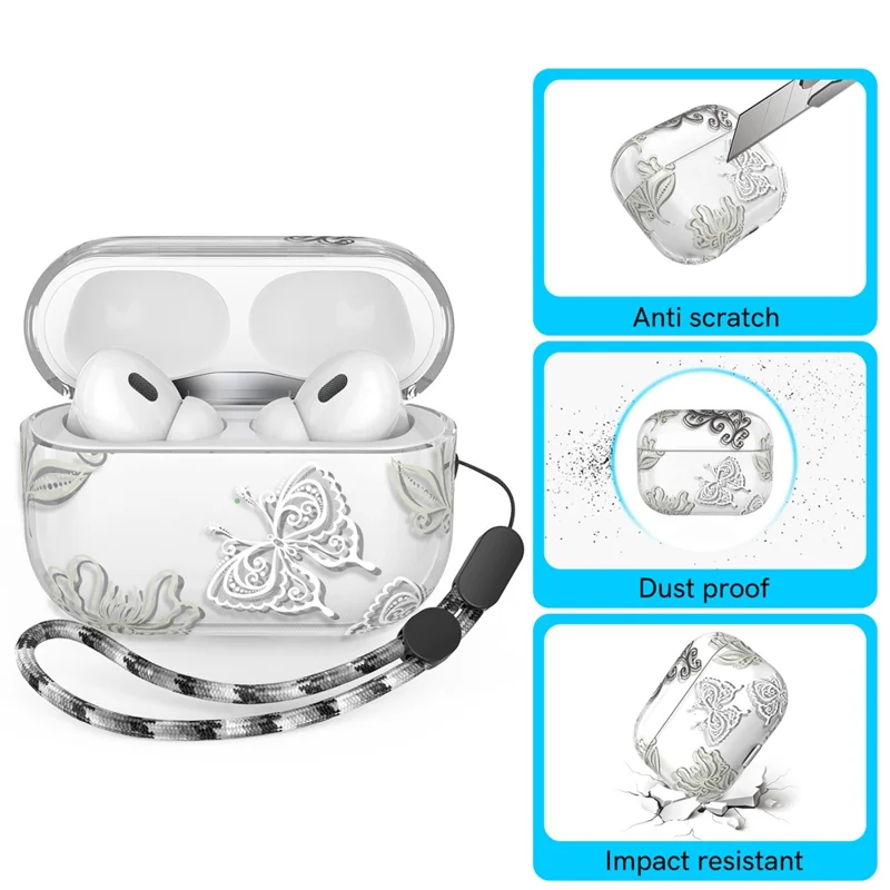 AHASTYLE WE17 Silicone Case for AirPods Pro 2 , Butterfly Printing Bluetooth-compatible Earphone Protective Cover