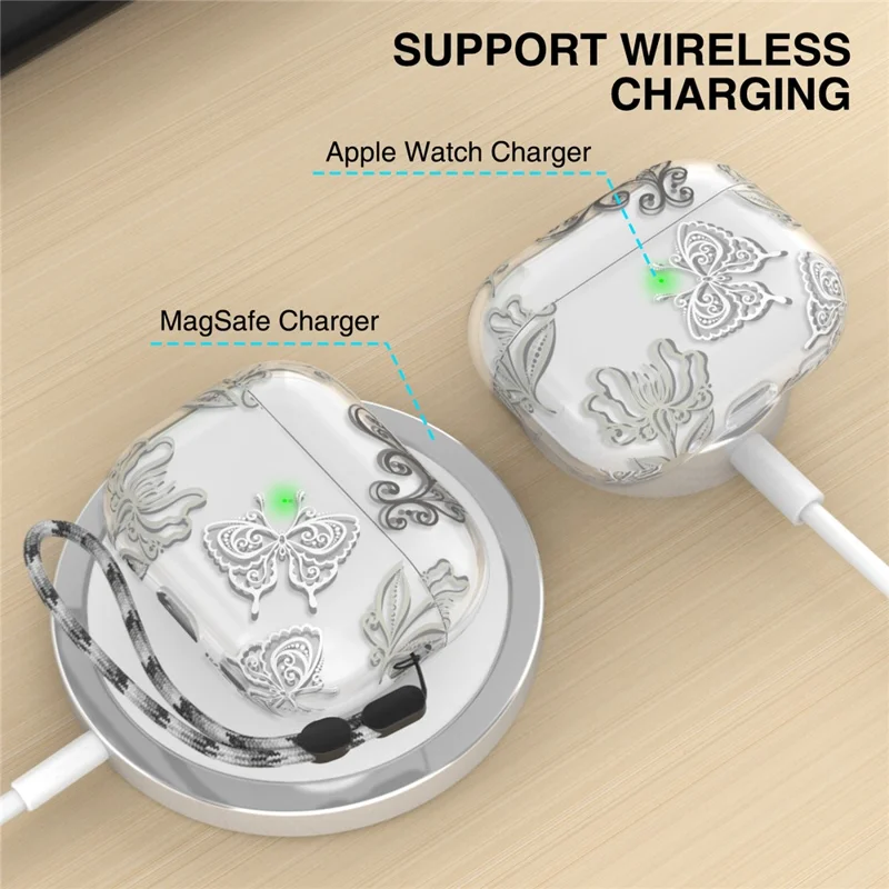 AHASTYLE WE17 Silicone Case for AirPods Pro 2 , Butterfly Printing Bluetooth-compatible Earphone Protective Cover