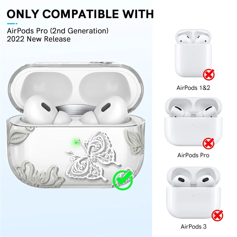 AHASTYLE WE17 Silicone Case for AirPods Pro 2 , Butterfly Printing Bluetooth-compatible Earphone Protective Cover
