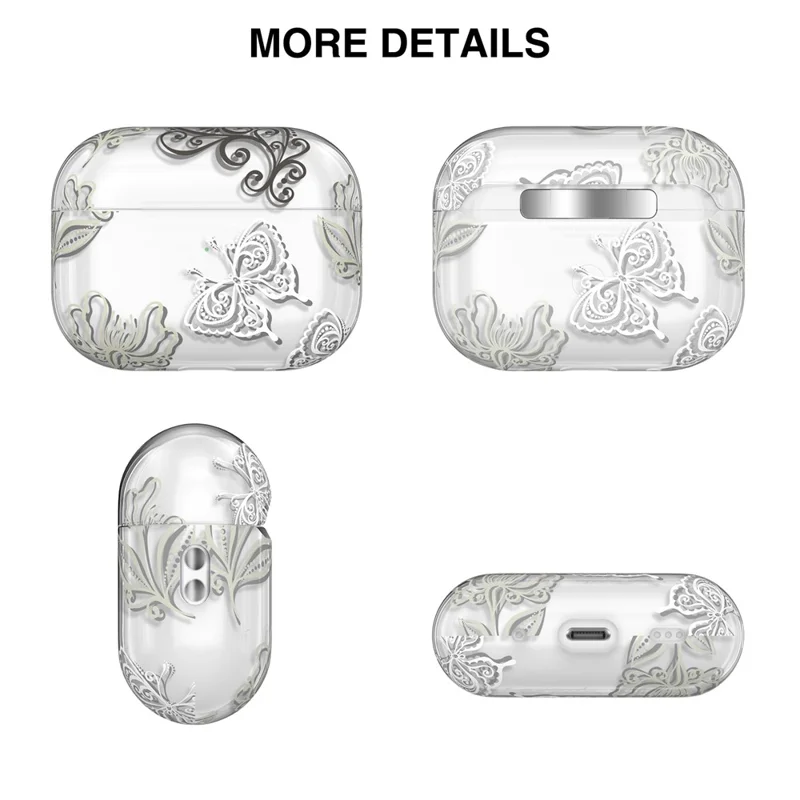 AHASTYLE WE17 Silicone Case for AirPods Pro 2 , Butterfly Printing Bluetooth-compatible Earphone Protective Cover