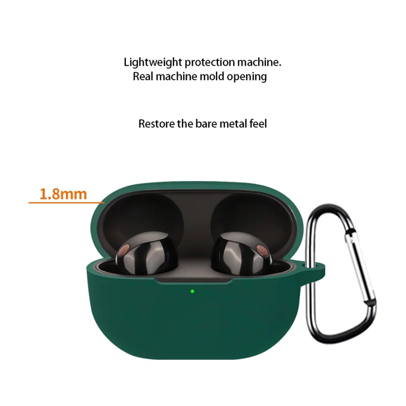 For Sony WF-1000XM5 Bluetooth-compatible Earphone Silicone Case Headphone Cover with Buckle - Matcha Green