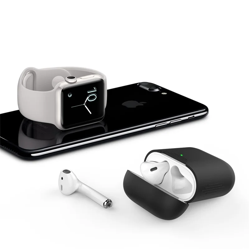AHASTYLE PT02-3 Silicone Case for AirPods with Charging Case (2016) / (2019) / AirPods with Wireless Charging Case (2019) Bluetooth-compatible Earbud Cover - Black