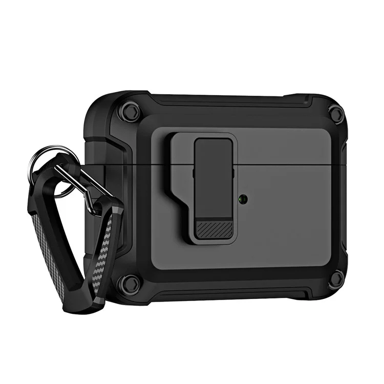 For AirPods Pro 2 Shockproof TPU+PC Case Bluetooth-compatible Earbuds Charging Case Cover with Buckle - Black