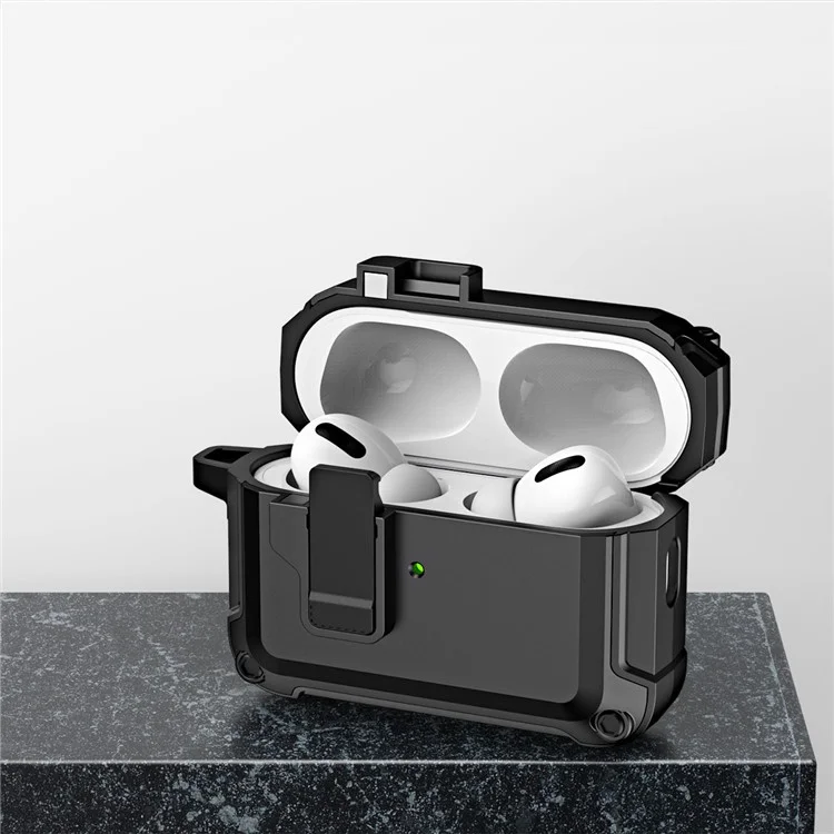 For AirPods Pro 2 Shockproof TPU+PC Case Bluetooth-compatible Earbuds Charging Case Cover with Buckle - Black
