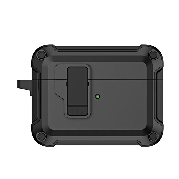 For AirPods Pro 2 Shockproof TPU+PC Case Bluetooth-compatible Earbuds Charging Case Cover with Buckle - Black