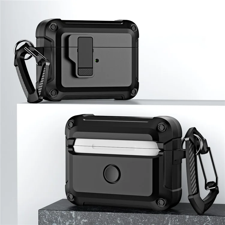 For AirPods Pro 2 Shockproof TPU+PC Case Bluetooth-compatible Earbuds Charging Case Cover with Buckle - Black