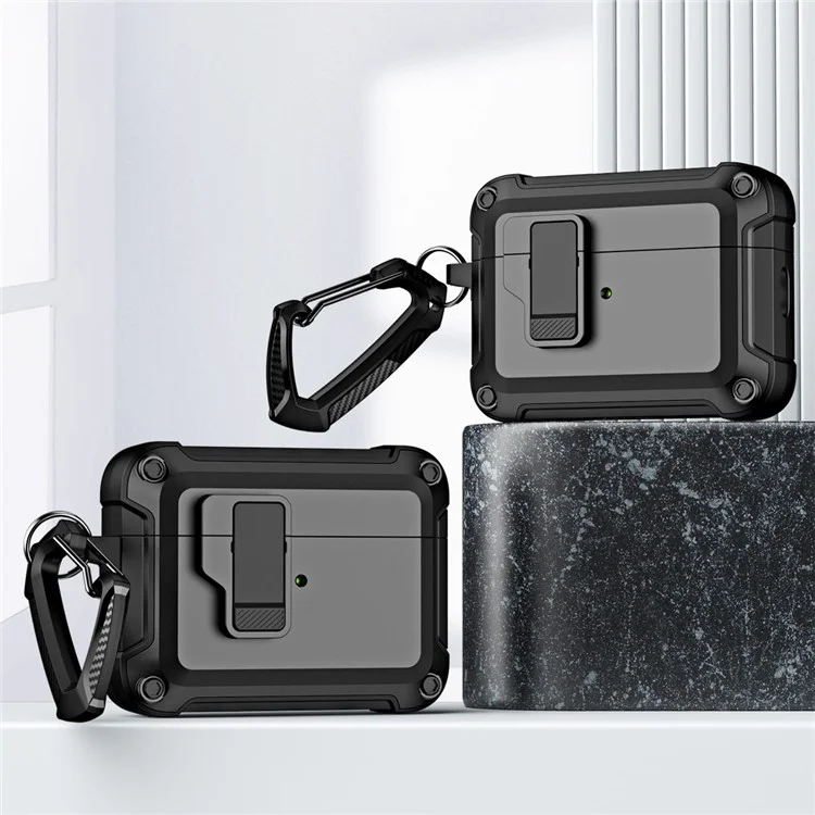 For AirPods Pro 2 Shockproof TPU+PC Case Bluetooth-compatible Earbuds Charging Case Cover with Buckle - Black