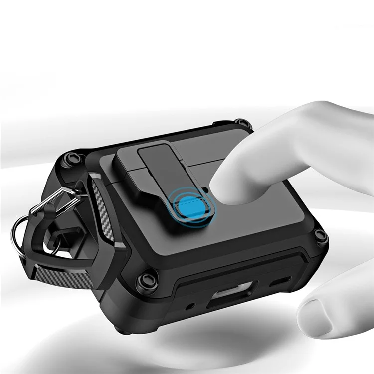 For AirPods Pro 2 Shockproof TPU+PC Case Bluetooth-compatible Earbuds Charging Case Cover with Buckle - Black