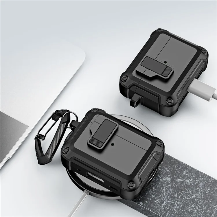 For AirPods Pro 2 Shockproof TPU+PC Case Bluetooth-compatible Earbuds Charging Case Cover with Buckle - Black