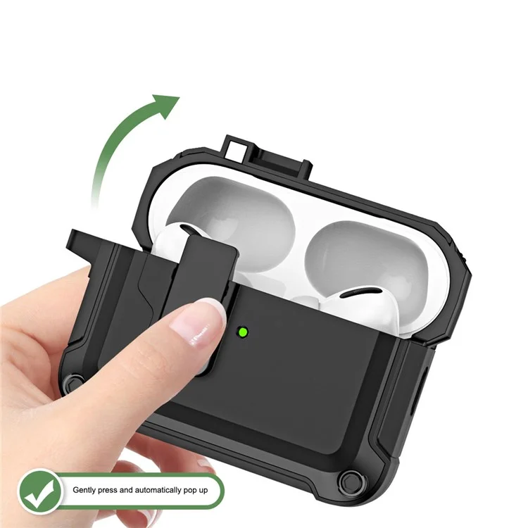 For AirPods Pro 2 Shockproof TPU+PC Case Bluetooth-compatible Earbuds Charging Case Cover with Buckle - Black