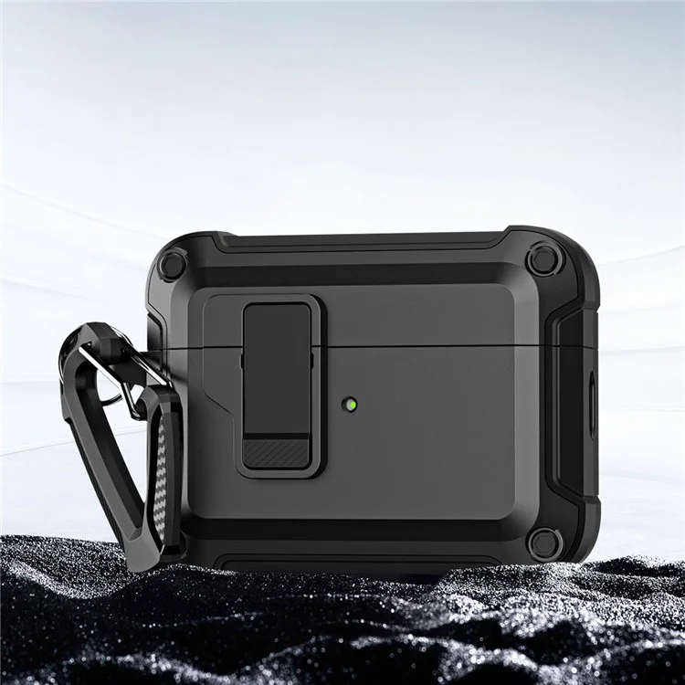 For AirPods Pro 2 Shockproof TPU+PC Case Bluetooth-compatible Earbuds Charging Case Cover with Buckle - Black