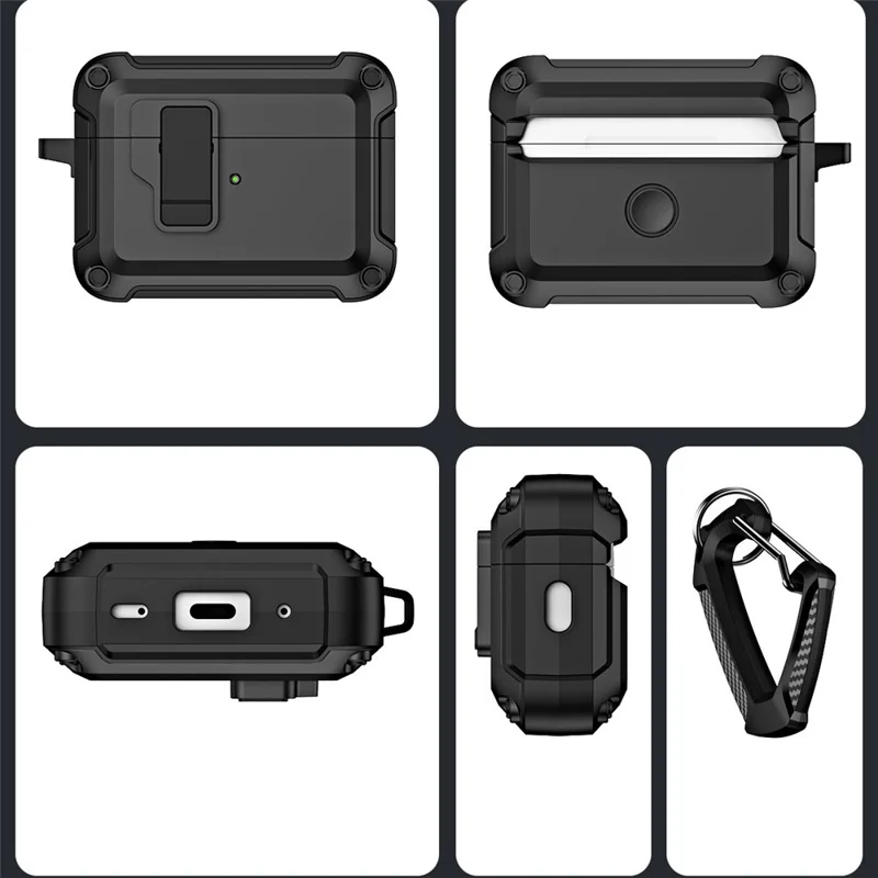 For AirPods Pro 2 Shockproof TPU+PC Case Bluetooth-compatible Earbuds Charging Case Cover with Buckle - Blue