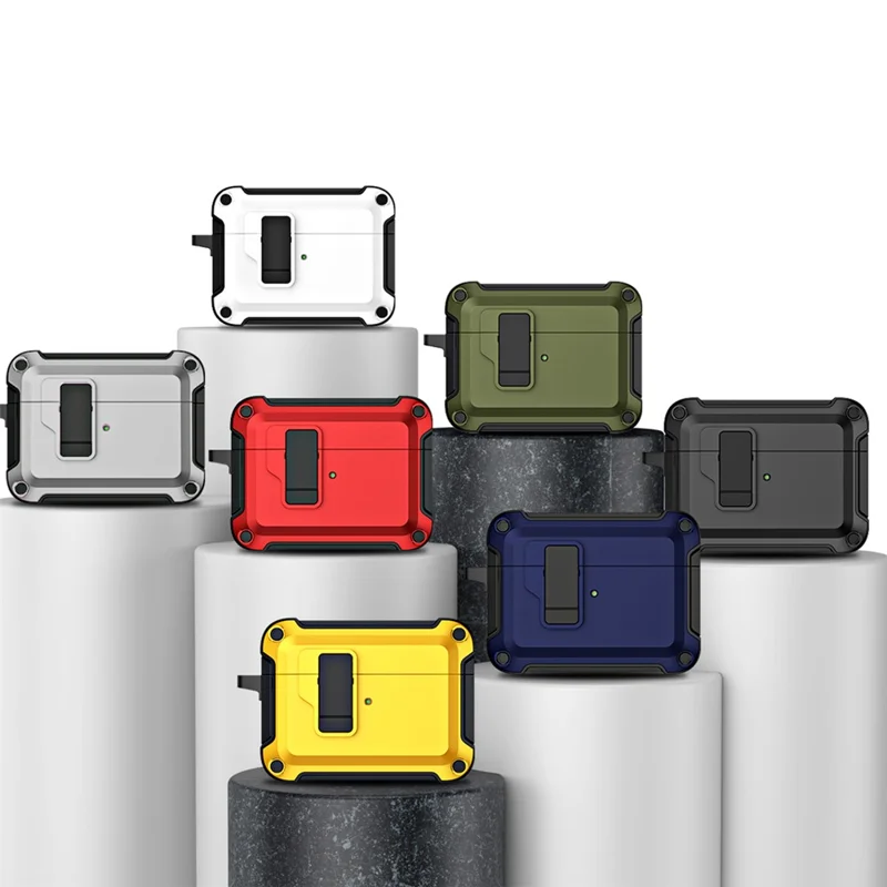 For AirPods Pro 2 Shockproof TPU+PC Case Bluetooth-compatible Earbuds Charging Case Cover with Buckle - Blue