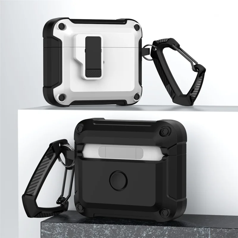 Anti-Drop TPU+PC Case for Apple AirPods 3 Bluetooth-compatible Headset Charging Case Cover with Buckle - White
