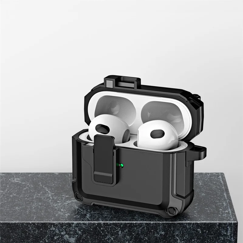Anti-Drop TPU+PC Case for Apple AirPods 3 Bluetooth-compatible Headset Charging Case Cover with Buckle - Blackish Green